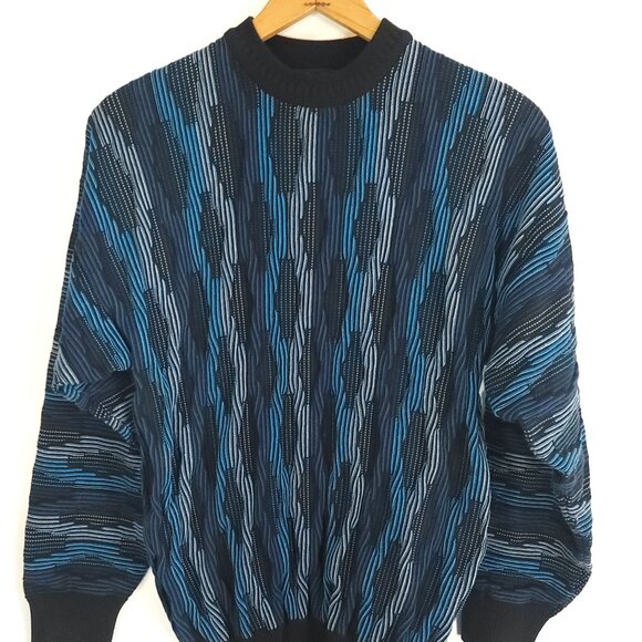 Protege Other - Protege Sweater Men's XL Blue Black Geometric 3D Design Long Sleeve Pullover